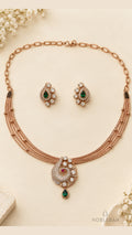925 Silver Rose Emerald & Moissanite Stiff Necklace Set