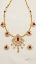 925 Silver Yellow Polish Ruby-Coloured Stone & CZ Diamond Necklace Set