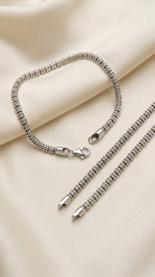 925 Silver Classic Beaded Anklets – Pair