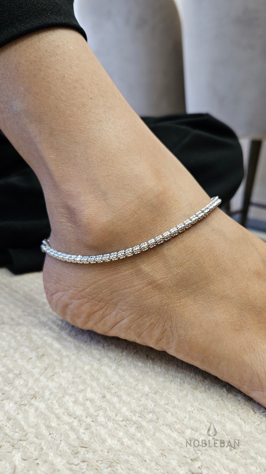 925 Silver Classic Beaded Anklets – Pair