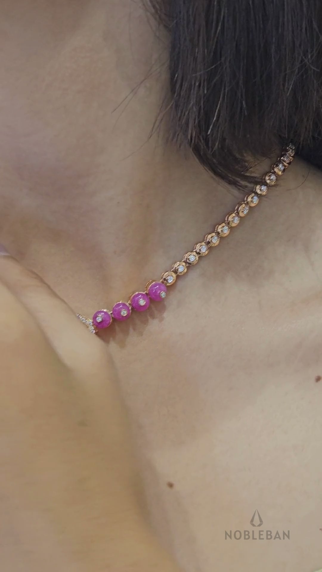 925 Silver Rose Gold Necklace Set with Pink Stones