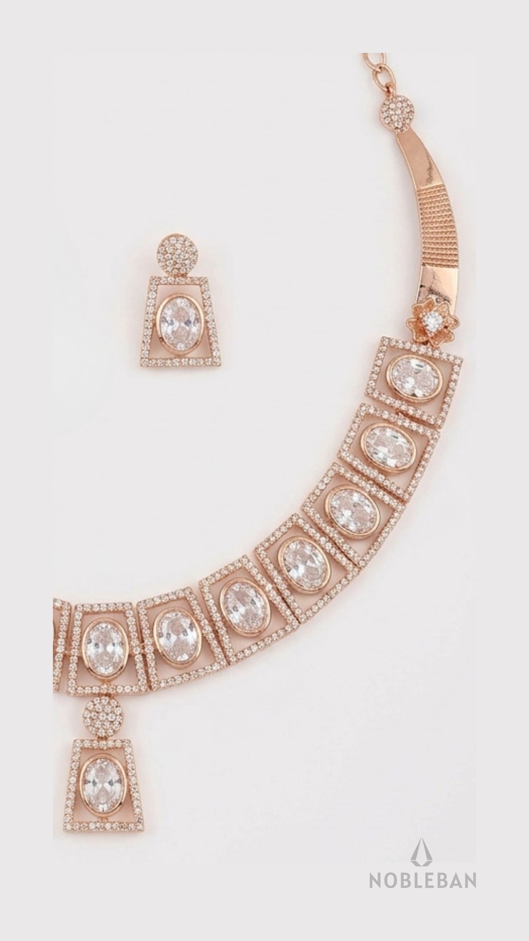 925 Silver Rose Gold Moissanite & CZ Diamond Necklace Set