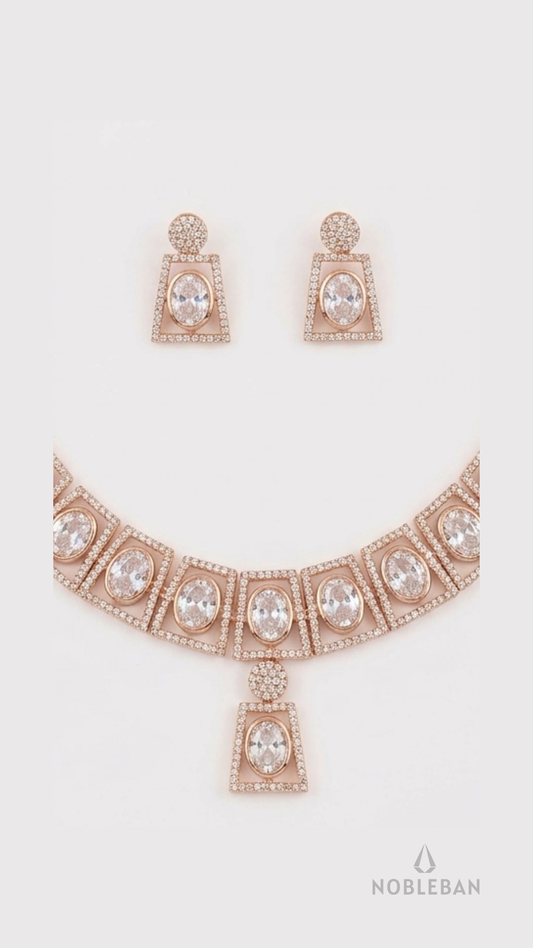 925 Silver Rose Gold Moissanite & CZ Diamond Necklace Set
